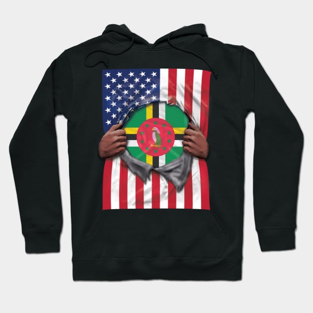 Dominica Flag American Flag Ripped - Gift for Dominican From Dominica Hoodie by Country Flags